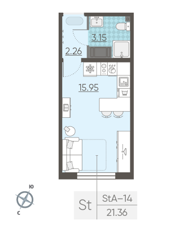 Студия 21.36 м²