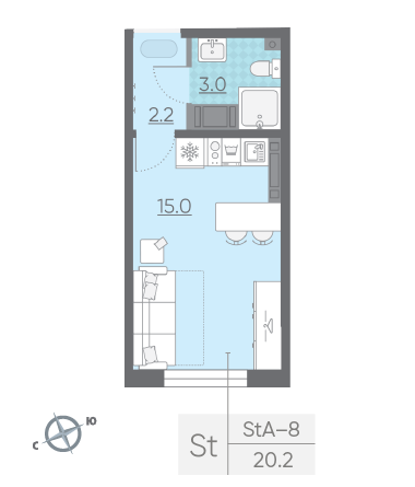Студия 20.2 м²