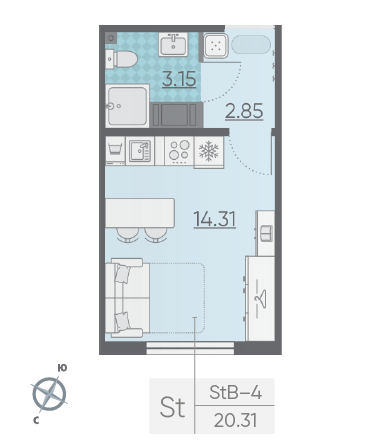 Студия 20.31 м²