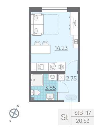 Студия 20.53 м²