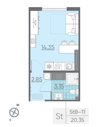 Студия 20.35 м²