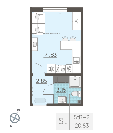 Студия 20.83 м²