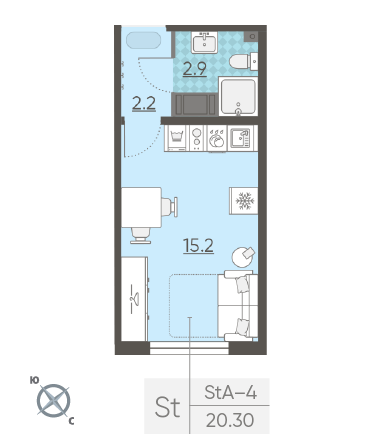 Студия 20.3 м²