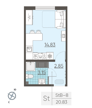 Студия 20.83 м²