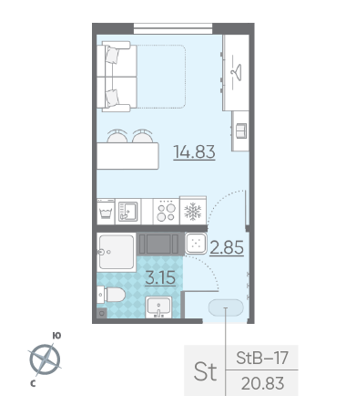 Студия 20.83 м²