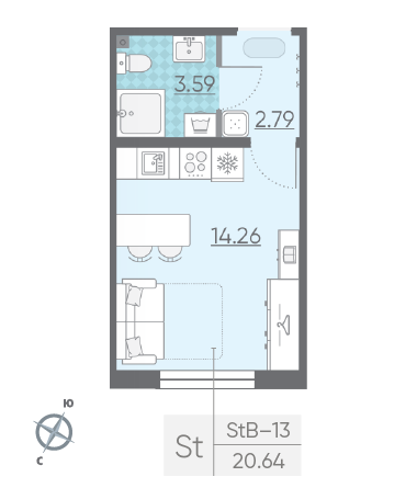 Студия 20.64 м²
