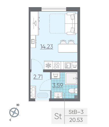 Студия 20.53 м²