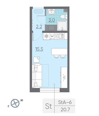 Студия 20.7 м²