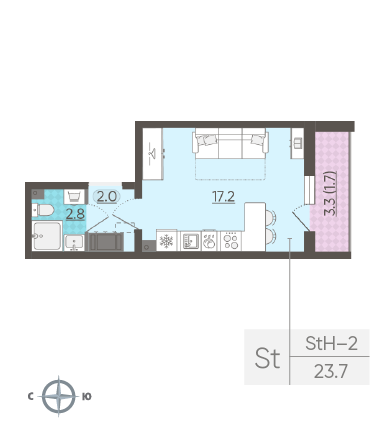 Студия 23.7 м²