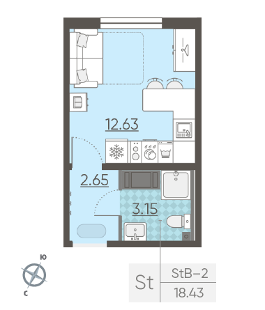 Студия 18.43 м²