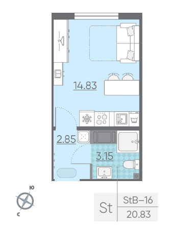 Студия 20.83 м²