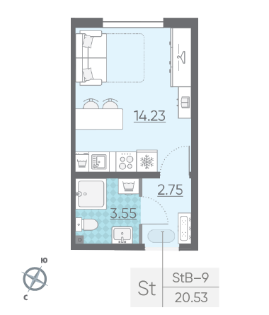 Студия 20.53 м²