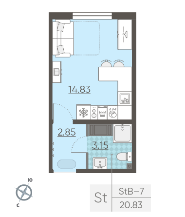 Студия 20.83 м²