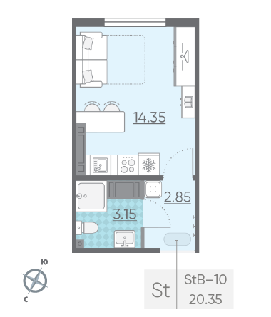 Студия 20.35 м²