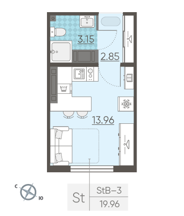 Студия 19.96 м²
