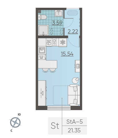 Студия 21.35 м²