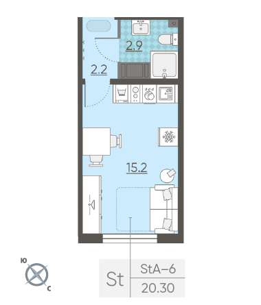 Студия 20.3 м²