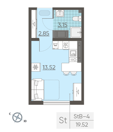 Студия 19.52 м²