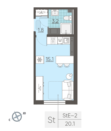 Студия 20.1 м²
