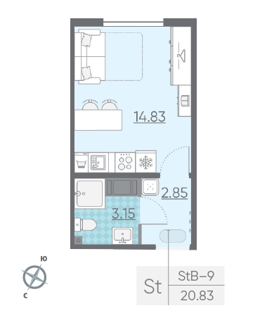 Студия 20.83 м²
