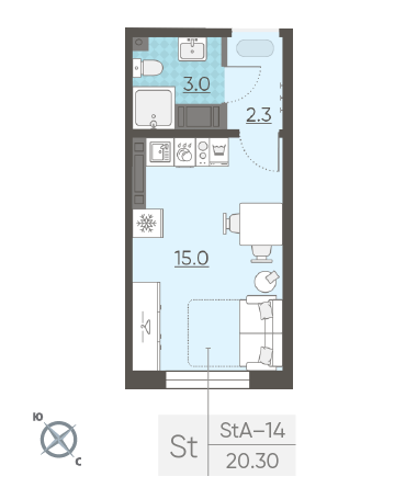 Студия 20.3 м²