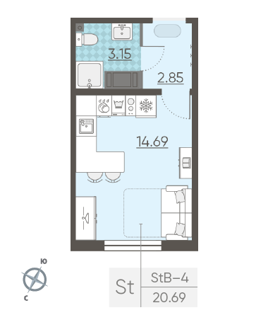 Студия 20.69 м²