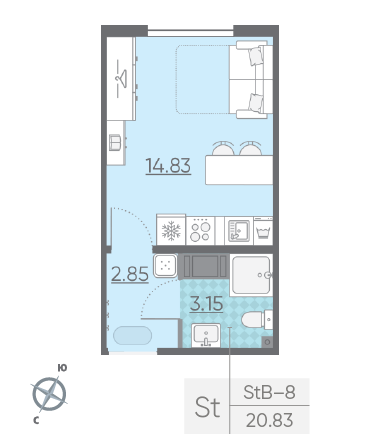 Студия 20.83 м²