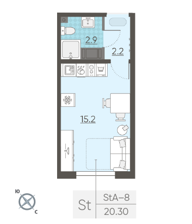 Студия 20.3 м²