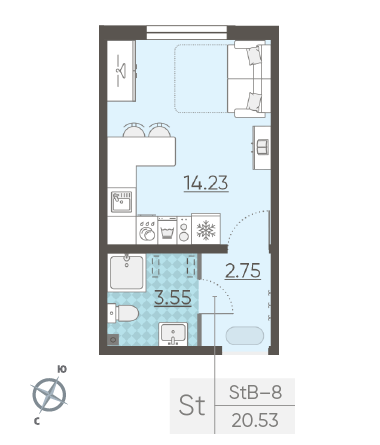 Студия 20.53 м²