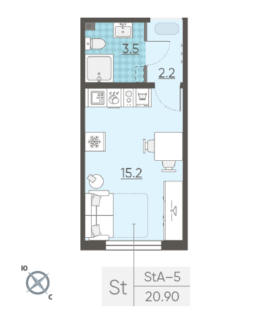 Студия 20.9 м²