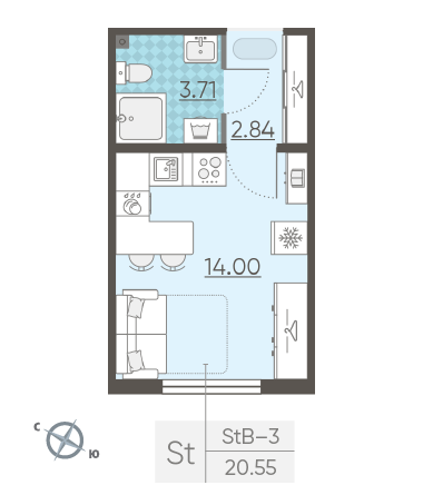 Студия 20.55 м²