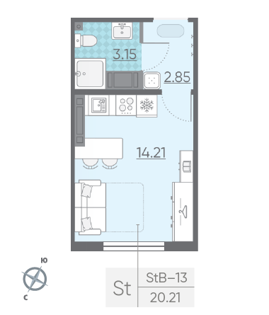 Студия 20.21 м²