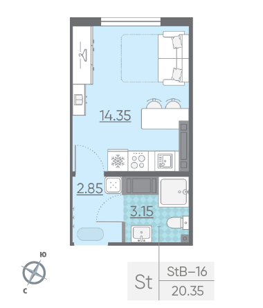 Студия 20.35 м²