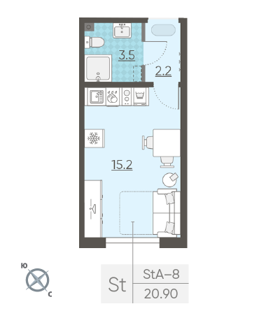 Студия 20.9 м²