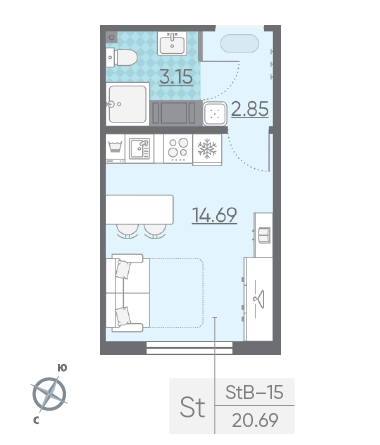 Студия 20.69 м²