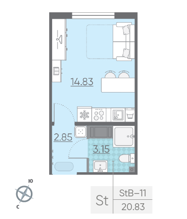 Студия 20.83 м²