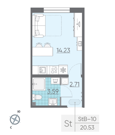 Студия 20.53 м²