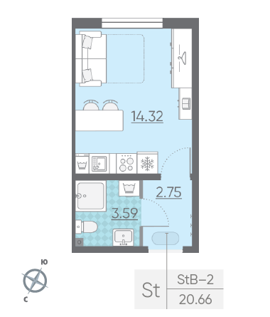 Студия 20.66 м²