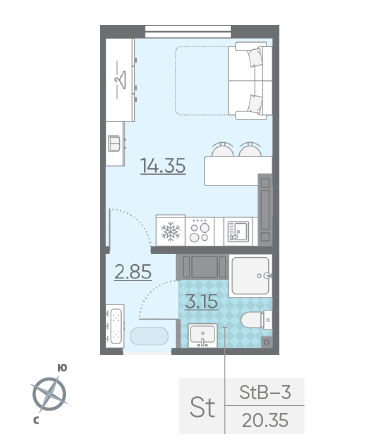 Студия 20.35 м²