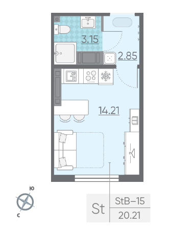 Студия 20.21 м²