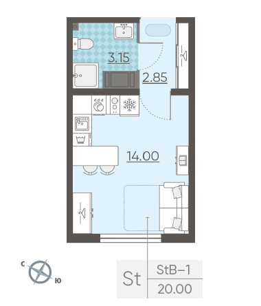 Студия 20 м²
