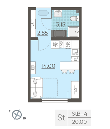 Студия 20 м²