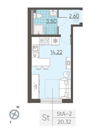 Студия 20.32 м²