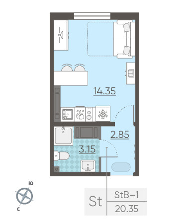 Студия 20.35 м²