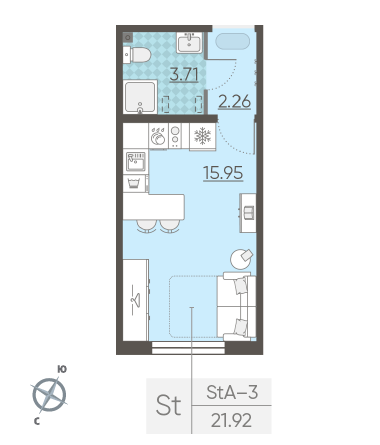 Студия 21.92 м²