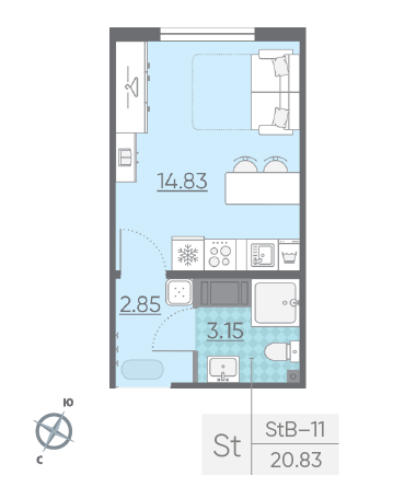 Студия 20.83 м²