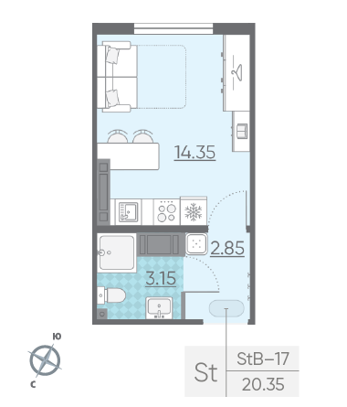 Студия 20.35 м²