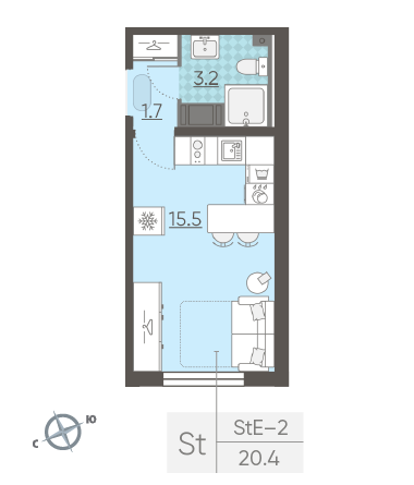 Студия 20.4 м²