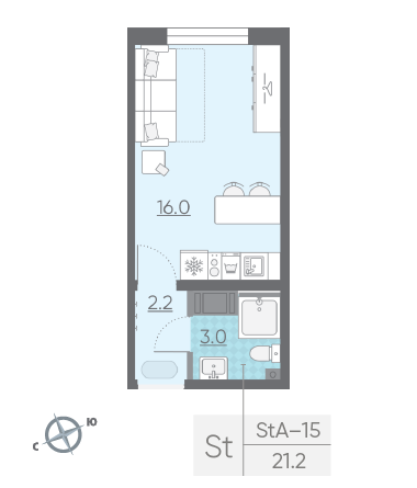 Студия 21.2 м²