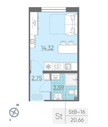 Студия 20.66 м²